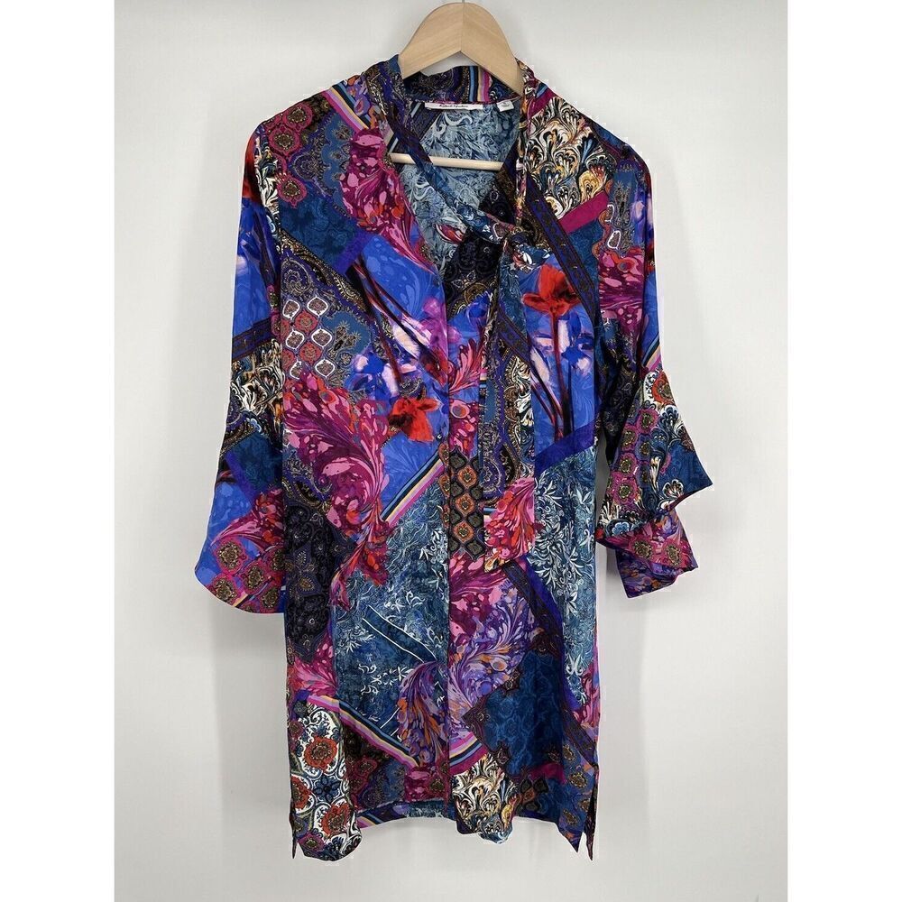 Robert Graham Dress Tie Neck Floral Paisley Colorful Size Small Flowy Silky